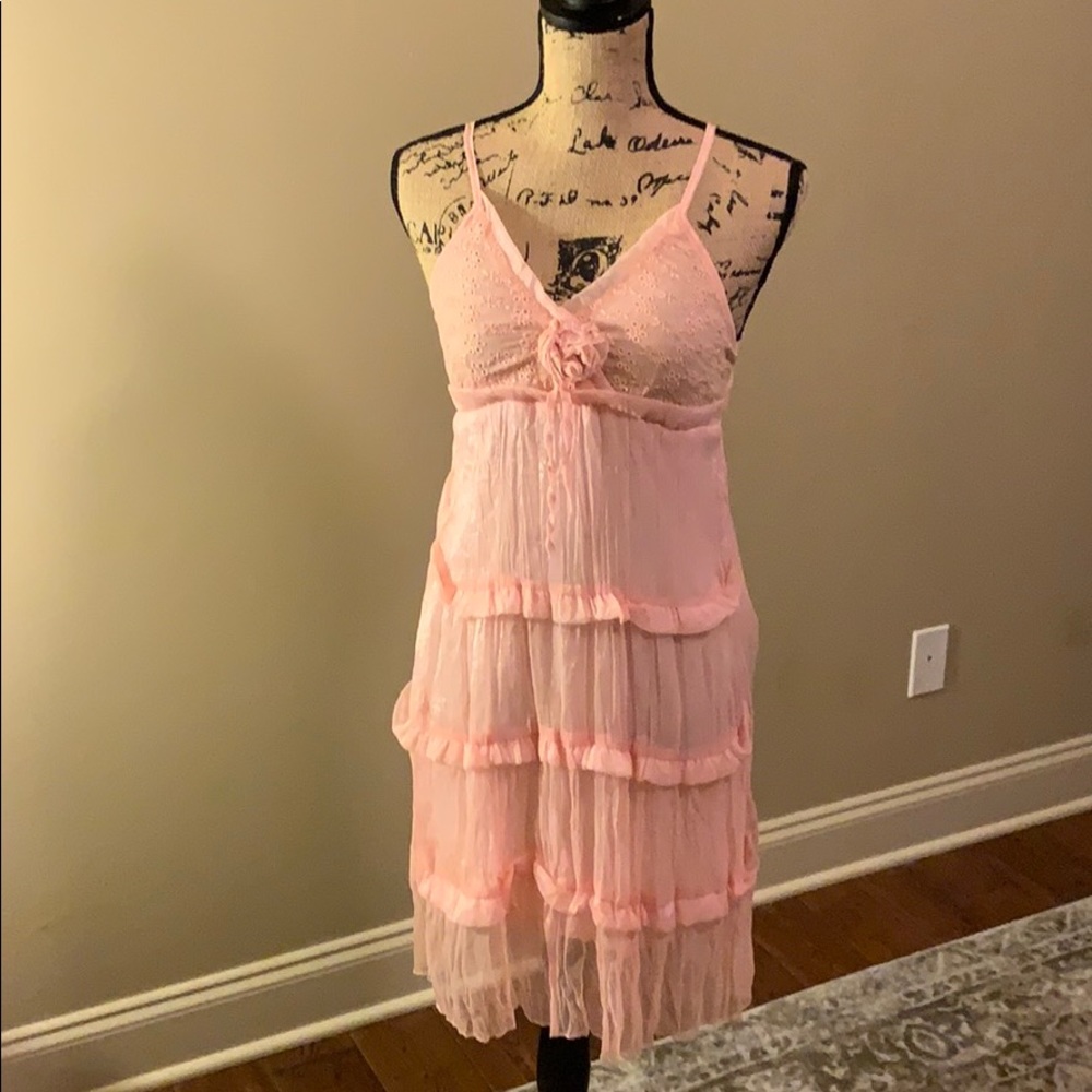 Alma Pink Spaghetti Strap Ruffled Silk Top NWT